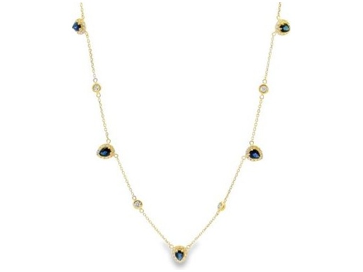 18K Yellow Gold Sapphire & Natural Diamond Station Necklace